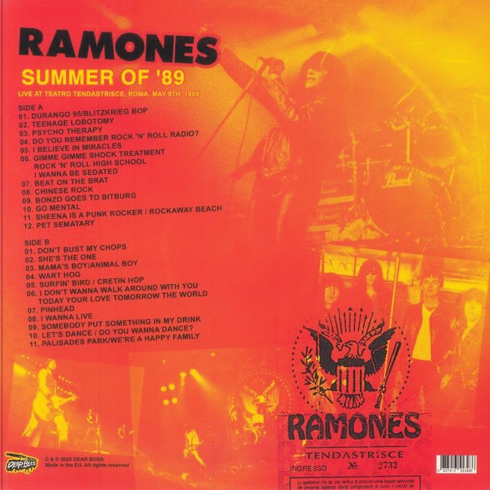 RAMONES – Summer Of '89 • Live At Teatro Tendastrisce Roma 1989 LP